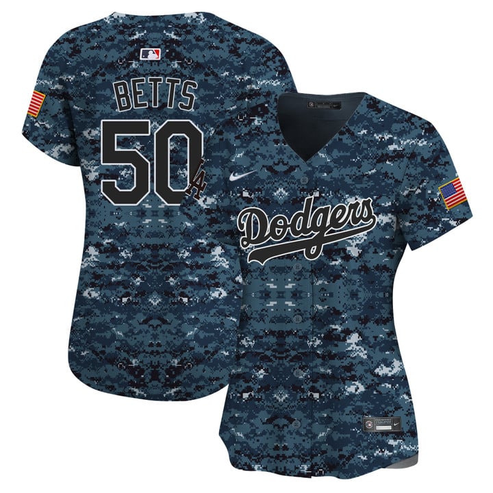 Women Los Angeles Dodgers 50 Betts Camo Stitched 2025 Jersey style 2